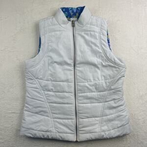 Ruby Rd Size 8 Women’s Vest White Blue Pattern Lining Reversible Casual